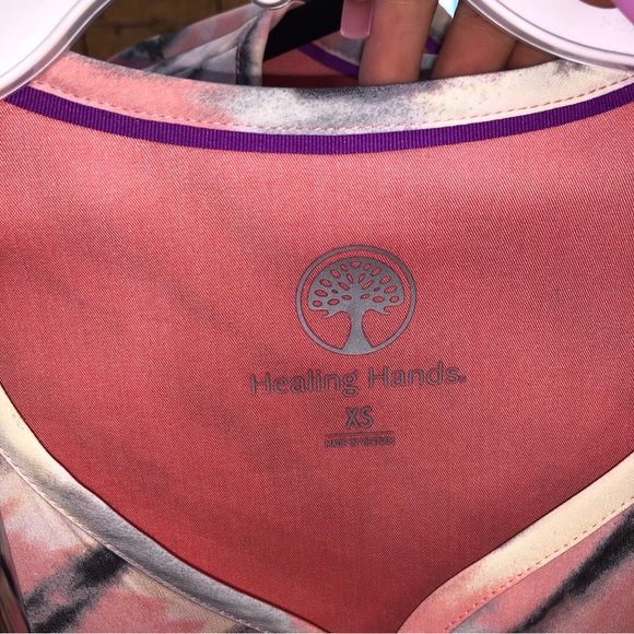 Healing Hands Purple Label Two Button Jewel Neck tie-dye scrub top - Picture 11 of 11